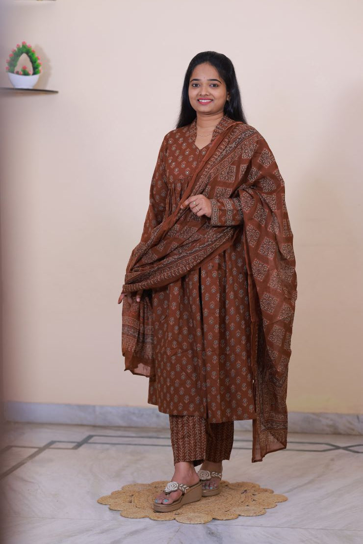 Jaipur Cotton Ajrakh Print 3 piece dress