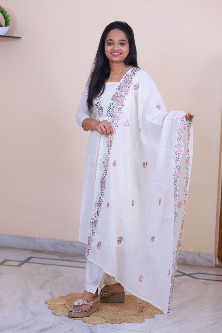 Cotton Embroidery 3 piece dress