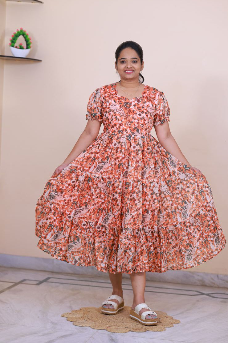 Chanderi Silk Kalamkari Print Frock