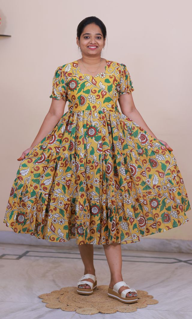 Chanderi Silk Kalamkari Print Frock