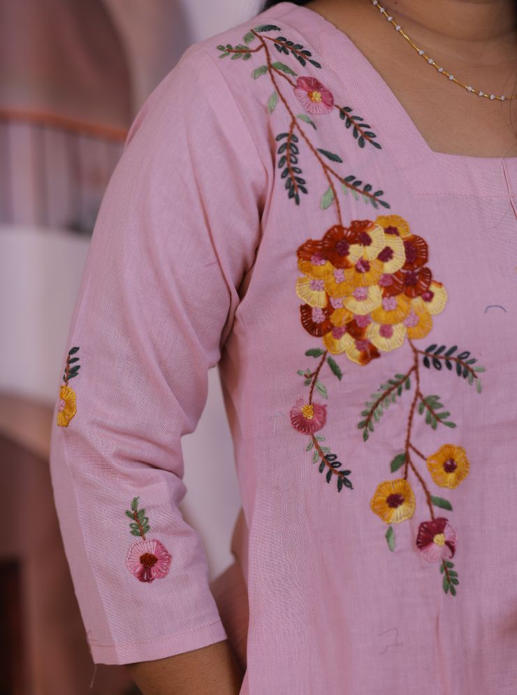 Cotton embroidery 2 piece dress