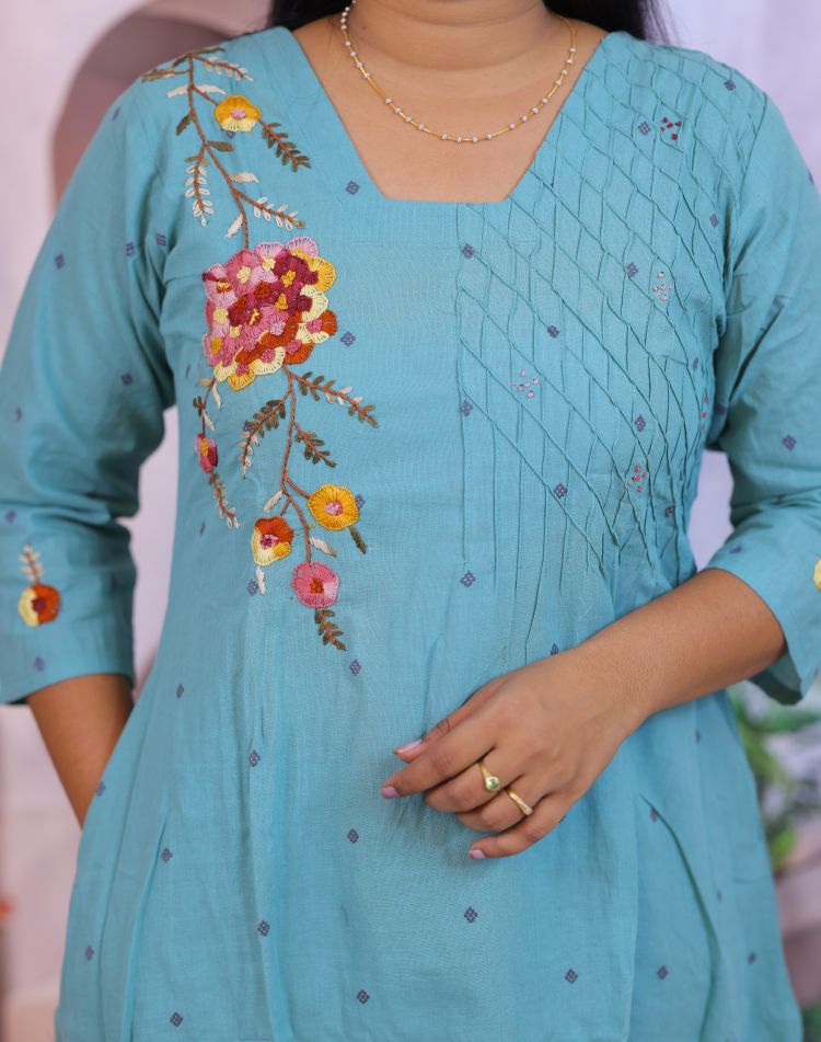Cotton embroidery 2 piece dress