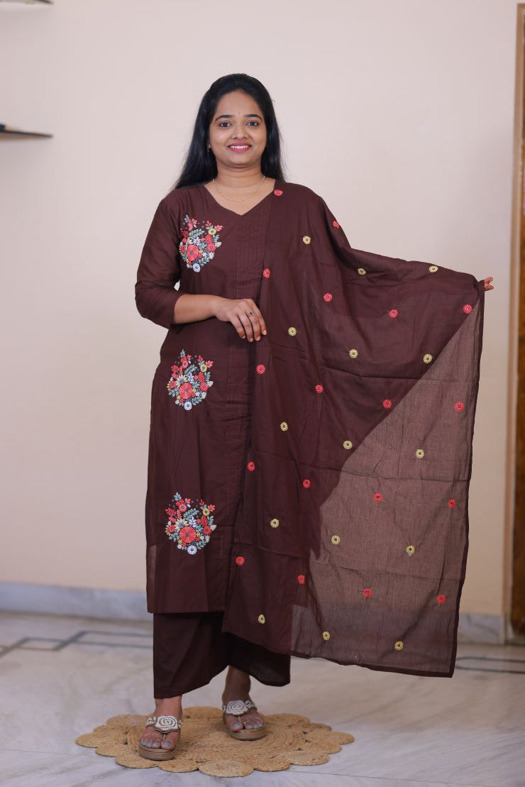 Cotton Embroidery 3 Piece dress