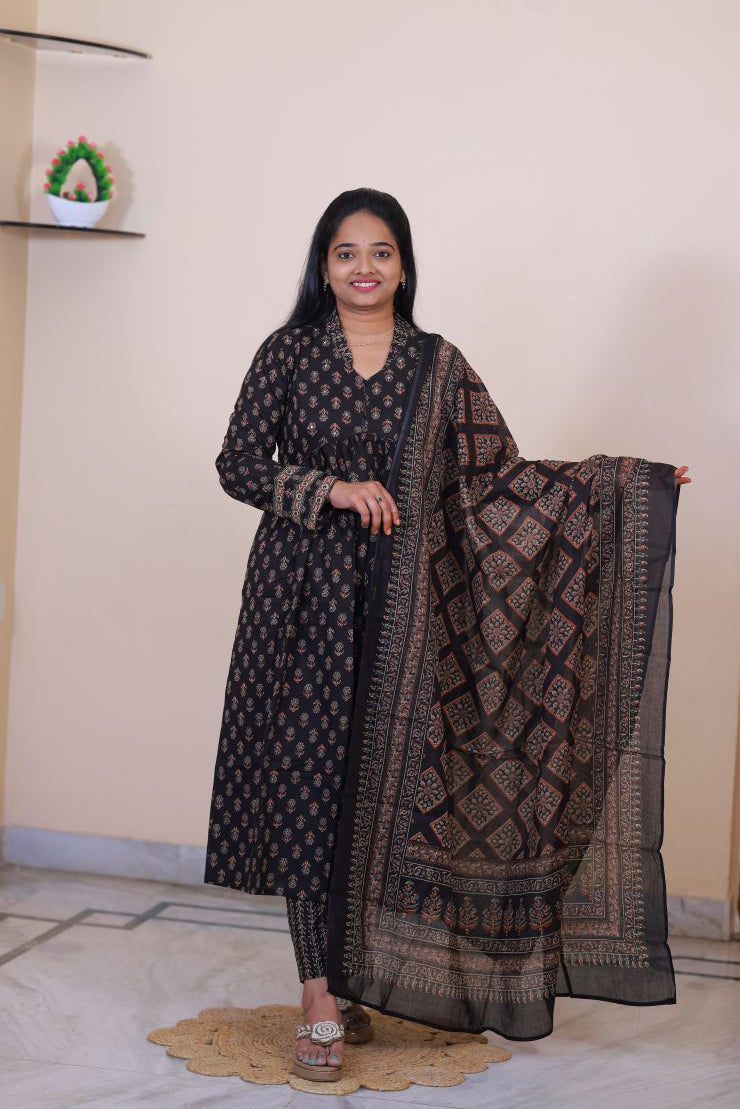 Jaipur Cotton Ajrakh Print 3 piece dress
