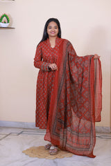 Jaipur Cotton Ajrakh Print 3 piece dress