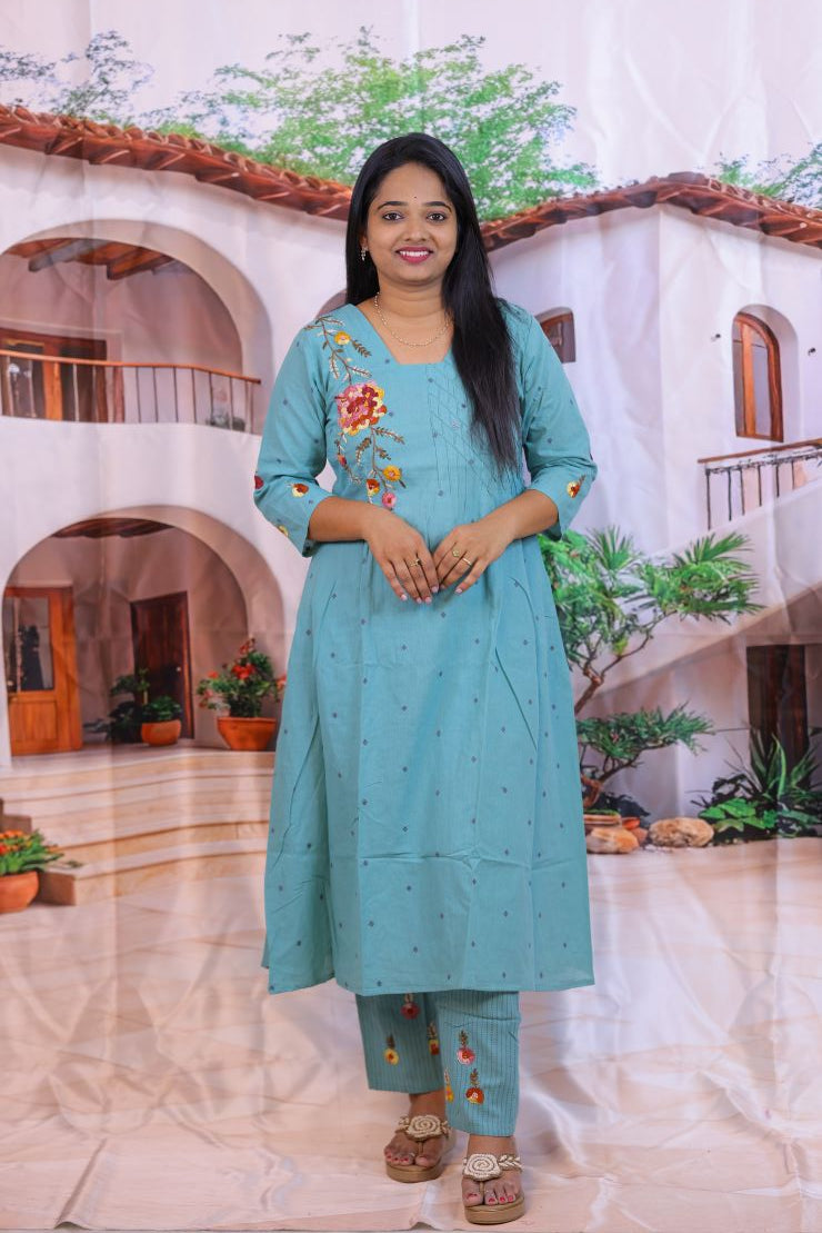 Cotton embroidery 2 piece dress